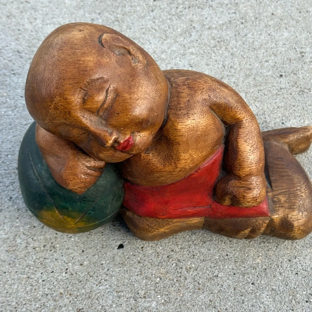 Handcrafted Wooden Sleeping child Monk bookend